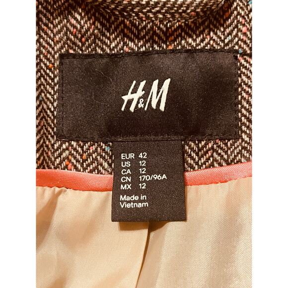 H&M Multicolor Pink Brown Tweed Blazer Jacket Size 12 Tailored old money preppy - Picture 4 of 10